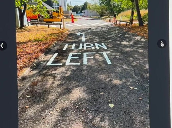 Turn-left directional arrow marking at Clifton Campus, Nottingham