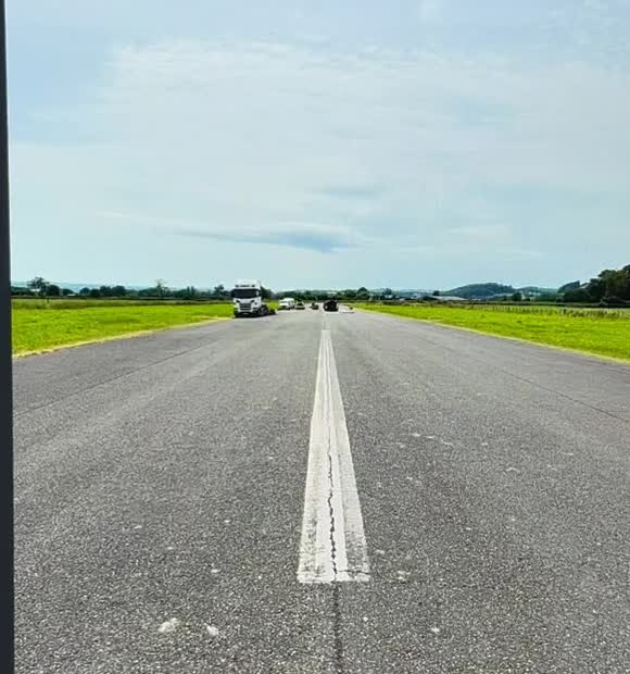 Completed white runway markings at Welshpool Airport